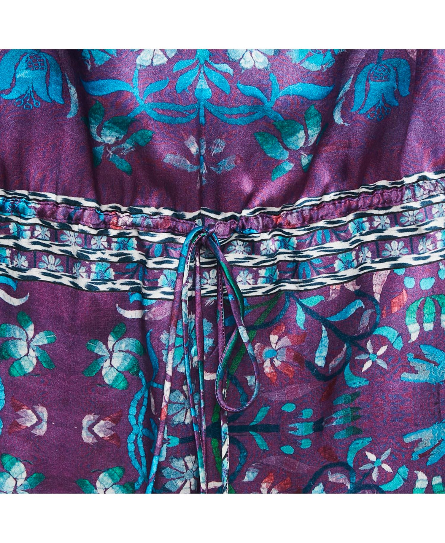 Women's Purple Floral Print Silk Ruffled Top