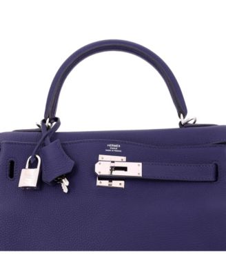 Kelly 28 Handbag Blue Togo with Palladium Hardware