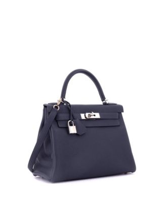 Pre-Owned HERMES Kelly 28 Handbag Blue Togo with Palladium Hardware