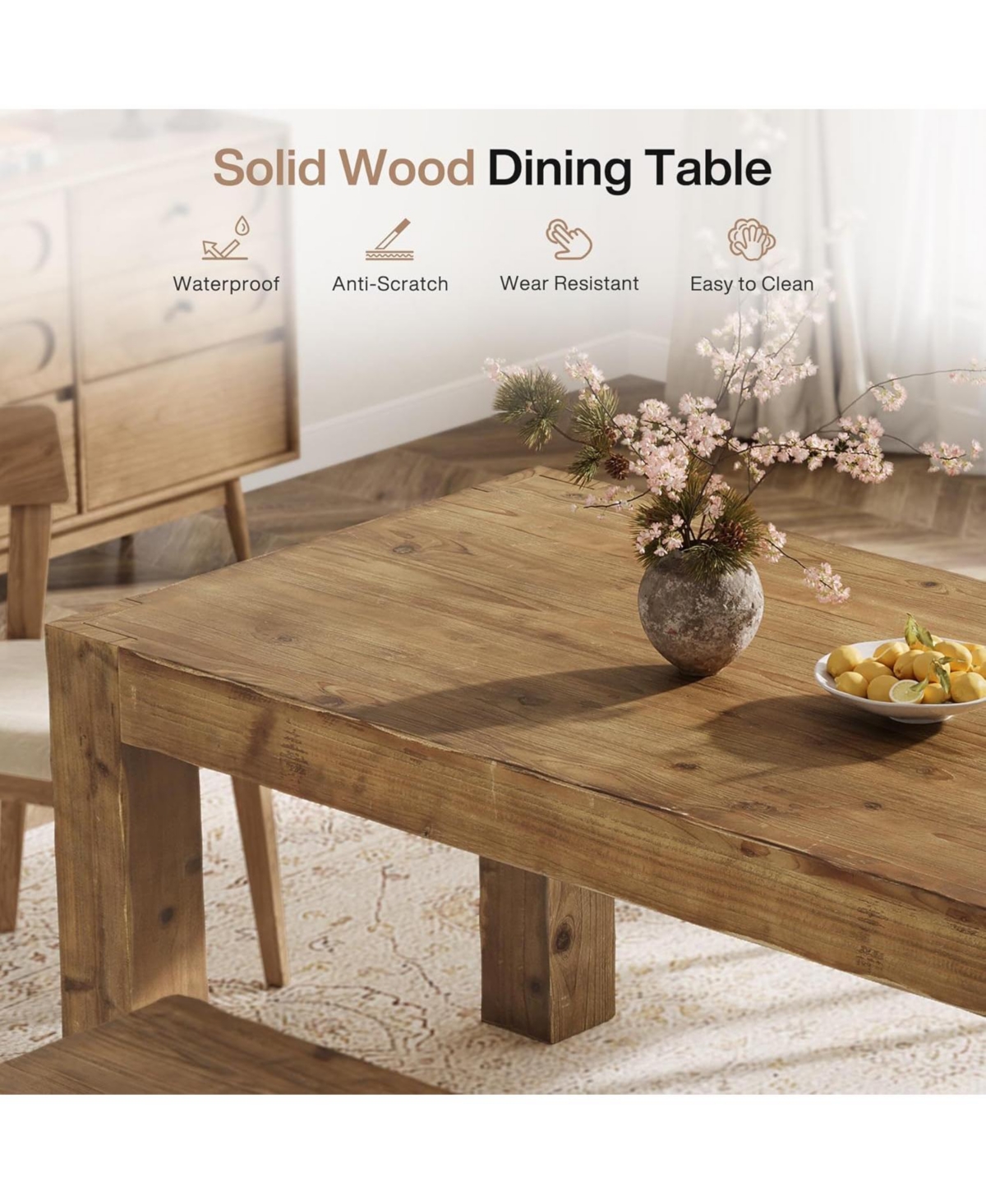 Tribesigns Solid Wood Dining Table for 6, Farmhouse Kitchen Table with Heavy Duty Legs, Rectangular Wood Dinner Table