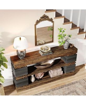 63" Farmhouse Console Table, 3-Tier Entryway Table with Storage, Long Wooden Behind Couch Stand