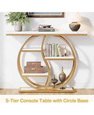 47.24" Industrial Console Table, 5-Tier Entryway Table with Adjustable Feet