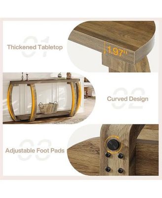 Farmhouse Wooden Console Table with Open Shelf, 63-Inch Long Sofa Entryway Table with Curved Legs for Living Room, Hallway, Entrance