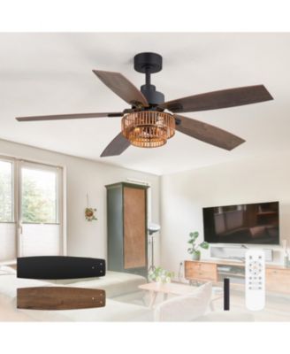 52" Ceiling Fan with Integrated LED Light Remote-Controlled Matte Black 5-Blade Modern Design Quiet DC Motor
