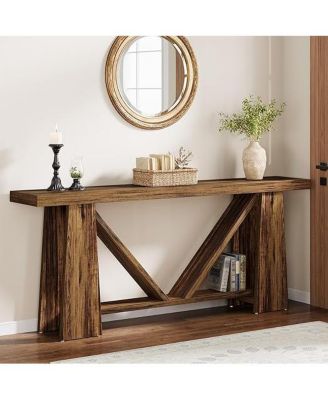 70.9-Inch Long Console Table, Farmhouse Entryway Table with Storage, Narrow Sofa Console Behind Couch