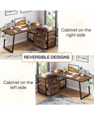 53" W × 19.7" Wood L-Shaped Desk with 3 Drawers, Reversible Corner Home Office Computer Desk with Shelves