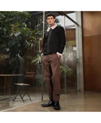 Men's Midnight Black Contrast Sherpa-Lined Suede Rider Jacket