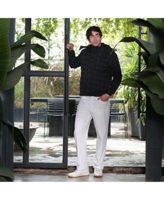 Men's Obsidian Black Grid-Tactile Puffer Jacket