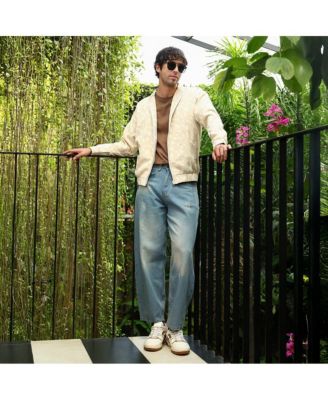 Men's Cream White Mozaic-Jacquard Bomber Jacket