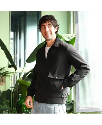 Men's Obsidian Black Zip-Front Geometric-Jacquard Jacket