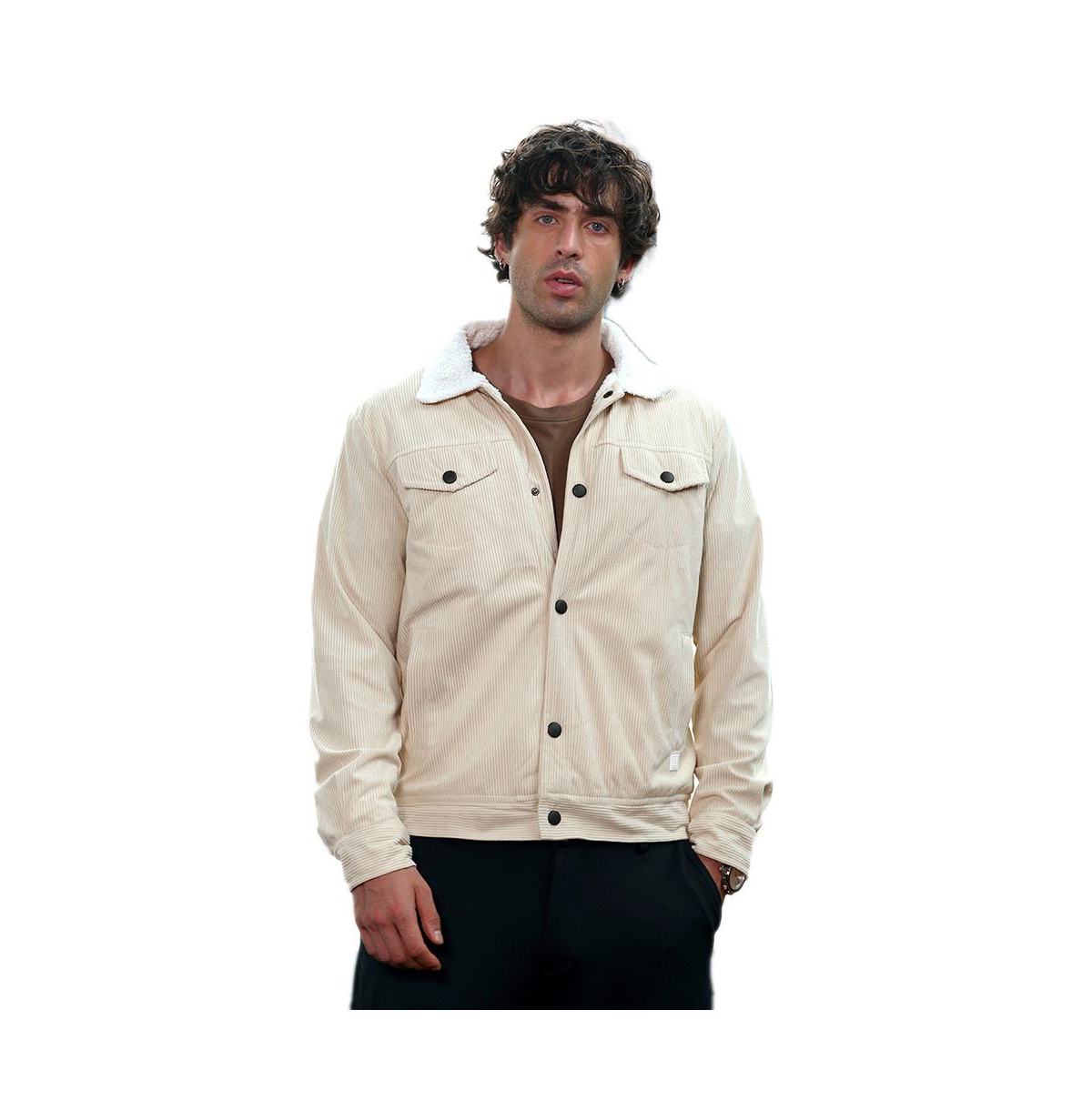 Campus Sutra Men's Cream White Utility-Corduroy Jacket
