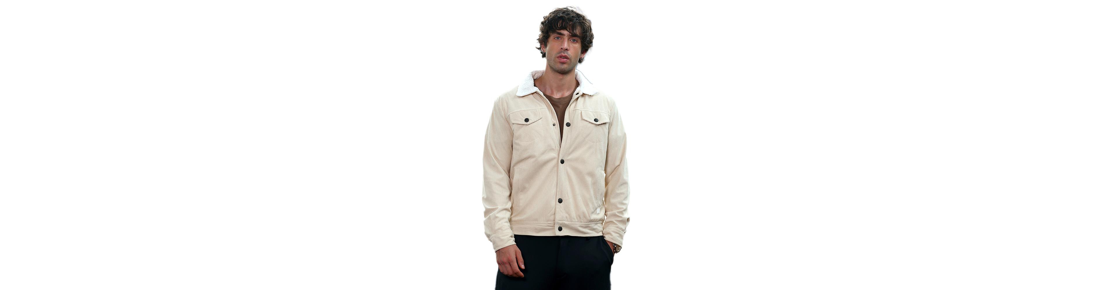 Campus Sutra Men's Cream White Utility-Corduroy Jacket