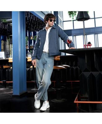 Men's Indigo Blue Panel-Stitch Knit Jacket