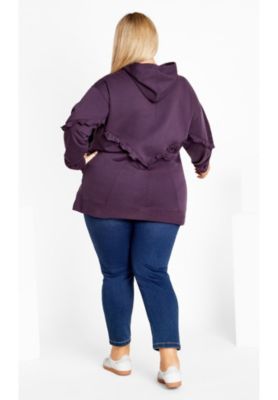 Women's Plus Size Frill Plain Hoodie