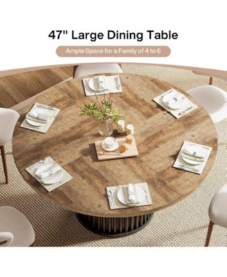 47.24-Inch Black Round Dining Table for 4-6 People, Modern Fluted MDF + Metal Base Kitchen Table