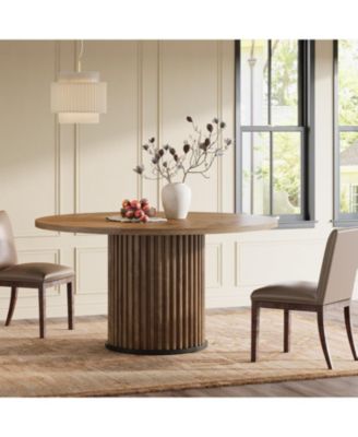 47.24-Inch Black Round Dining Table for 4-6 People, Modern Fluted MDF + Metal Base Kitchen Table