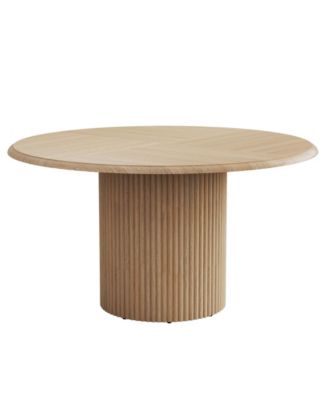 47" Round Dining Table for 4, Farmhouse Kitchen Table with Metal Base, Natural