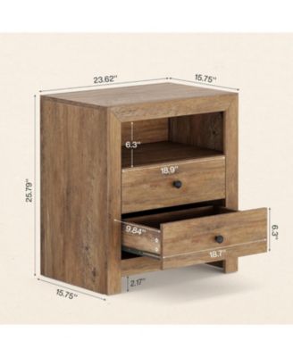 Farmhouse Nightstand with 2 Storage Drawers, Rustic Nightstand Table with Open Shelf, End Side Table, Rustic