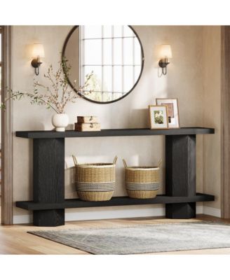 71-Inch Long Console Table for Entryway, Wooden Sofa Table Behind Couch, Black