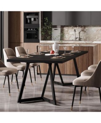 70.87-Inch Large Dining Table for 4-6, Modern Black Dining Room Table with Metal Frame