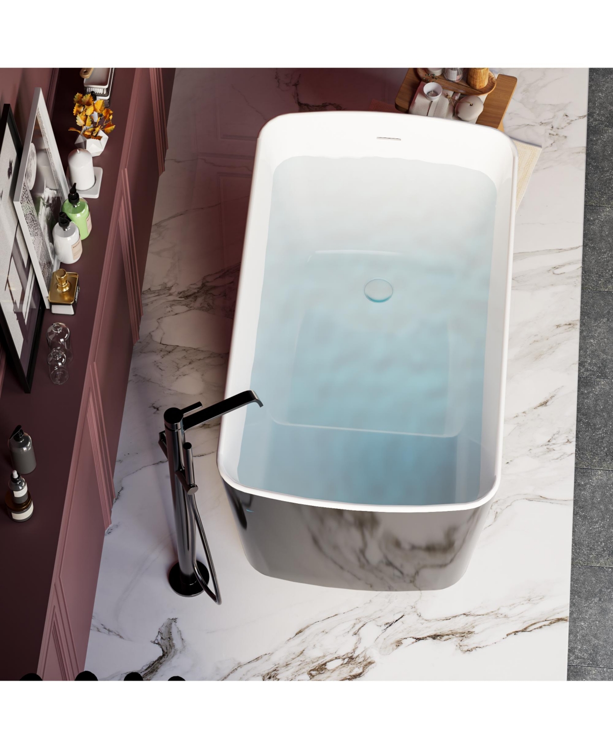 Casainc Acrylic Freestanding Soaking Tub with Sit-In Design and Chrome Overflow