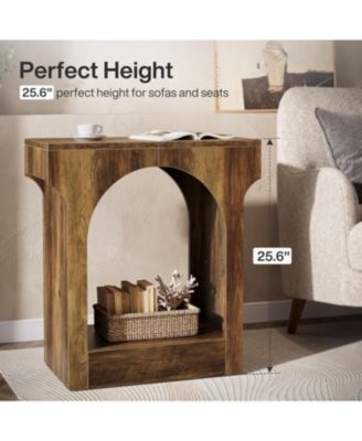 Wood End Table Set of 2, Side Table with Storage Space, Narrow Nightstand, Rustic Brown