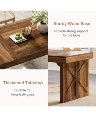 63" Rustic Wooden Dining Table for 6, Rectangular Kitchen Table with Sturdy Pedestal Base