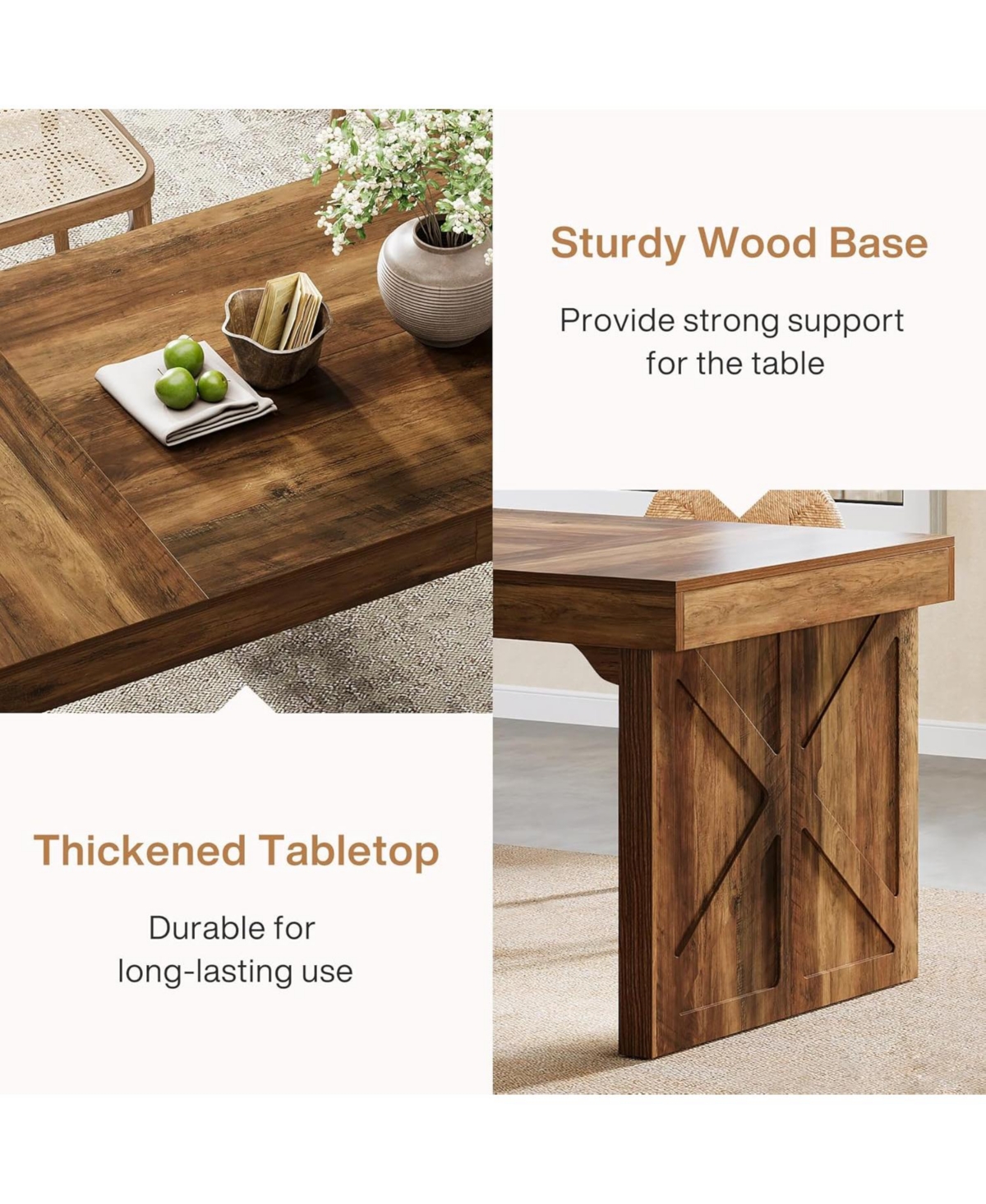 Tribesigns 63" Rustic Wooden Dining Table for 6, Rectangular Kitchen Table with Sturdy Pedestal Base