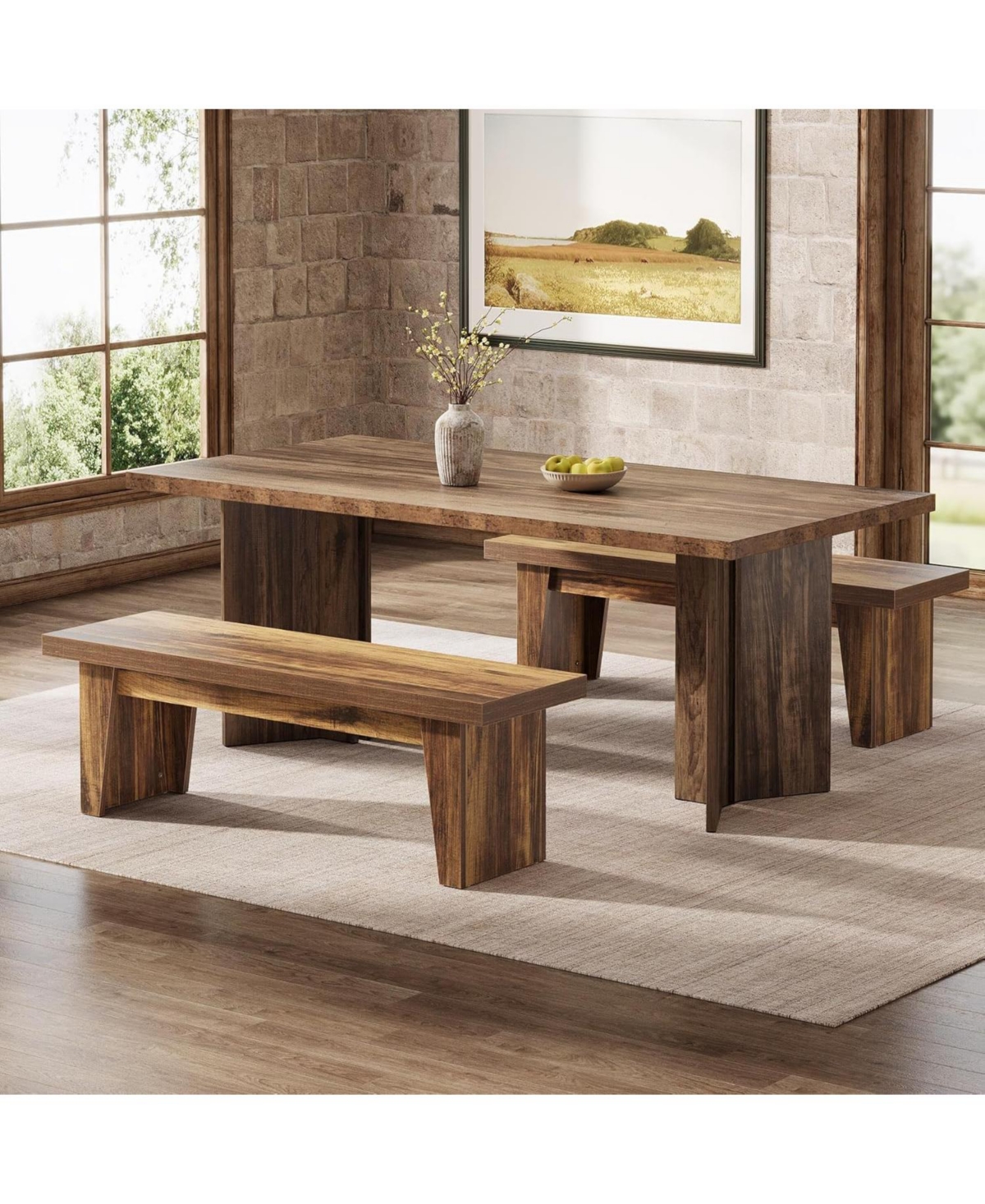 Tribesigns 55" Wooden Entryway Bench, Farmhouse Long Entry Seat, Indoor End of Bed Stool with Storage Capability, Dark Brown