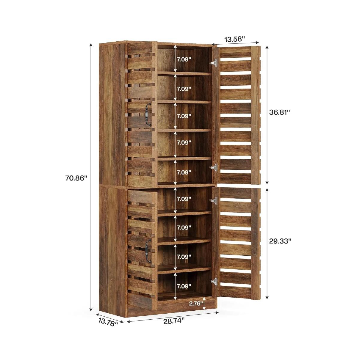 Tribesigns 70.8" Rustic Brown Wood Shoe Cabinet with Shutter Doors & Adjustable Shelves