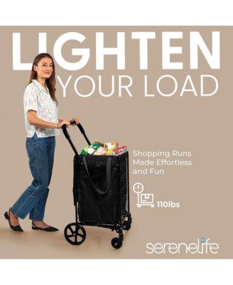 Folding Utility Cart with Liner, Heavy-Duty, 360&amp;#xB0; Swivel Wheels, 70 lb Capacity, Portable for Groceries, Laundry &amp; More (Blue)