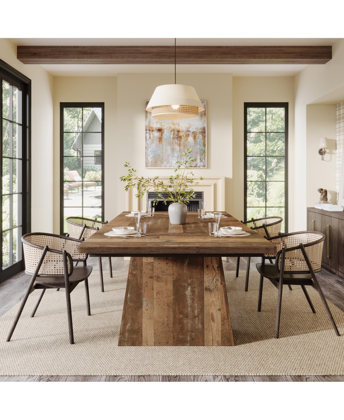 Tribesigns 63-Inch Dining Table with Double Pedestal Base, Modern Kitchen Tabl, Espresso Brown