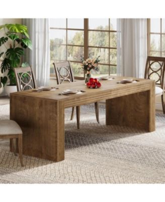 Large Dining Table for 6-8, Rectangular Kitchen Table with Heavy Duty Pedestal