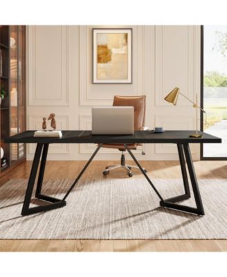 Large Black Computer Desk, Metal Frame Office Workstation with Rectangular Writing Table for Home Office