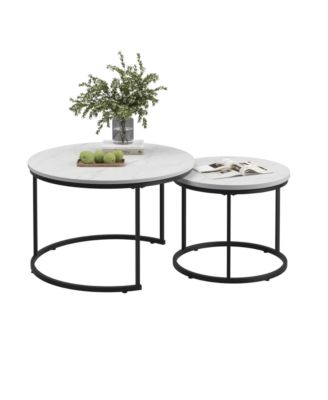 Industrial Nesting Coffee Table Set of 2 with Wood Finish and Metal Frame