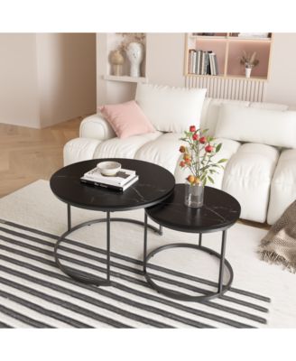 Industrial Nesting Coffee Table Set of 2 with Wood Finish and Metal Frame