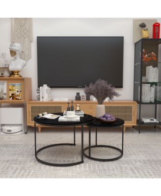 Industrial Nesting Coffee Table Set of 2 with Wood Finish and Metal Frame