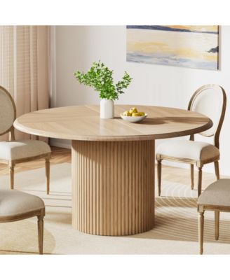 47" Round Dining Table for 4, Farmhouse Kitchen Table with Metal Base, Natural