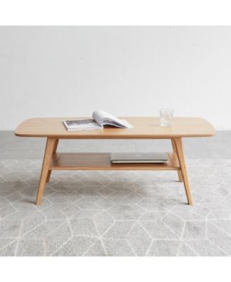 Solid Wood Center Table Coffee Table with Natural Wood Finish and Storage Shelf