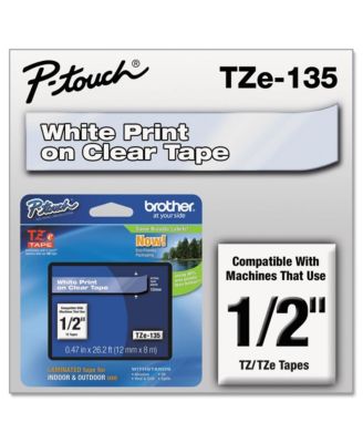 TZE135 TZe 0.47 in. x 26.2 ft. Standard Adhesive Laminated Labeling Tape - White on Clear