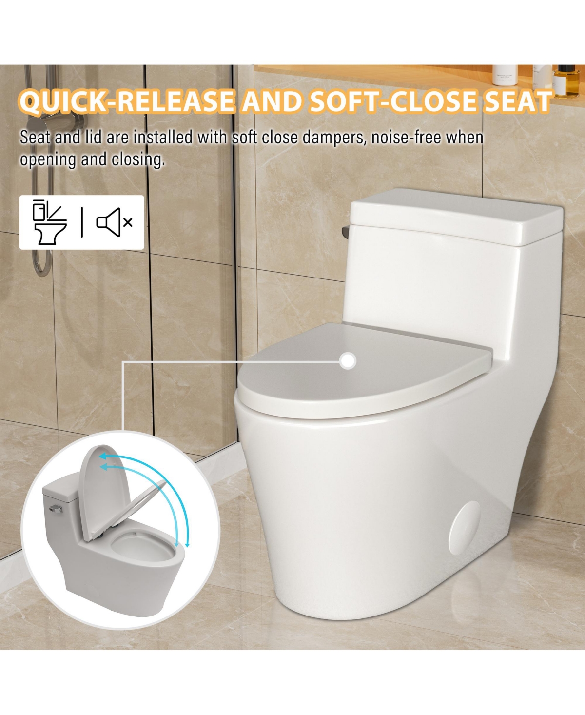 Casainc Powerful Tornado Flush One-Piece Small Compact Bathroom Fixture Elongated Comfortable Height,Glazed Surface