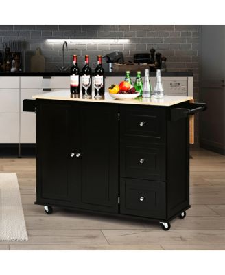 Drop-Leaf Kitchen Island Trolley Cart Wood Storage Cabinet w/ Spice Rack