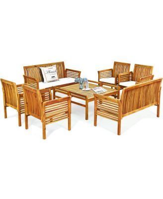8 PCS Outdoor Acacia Wood Sofa Furniture Set Cushioned Chair Coffee Table Garden