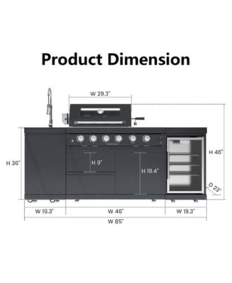 46" 4-Burner Gas Grill Outdoor Kitchen with Fridge, Rotisserie & Granite Counter