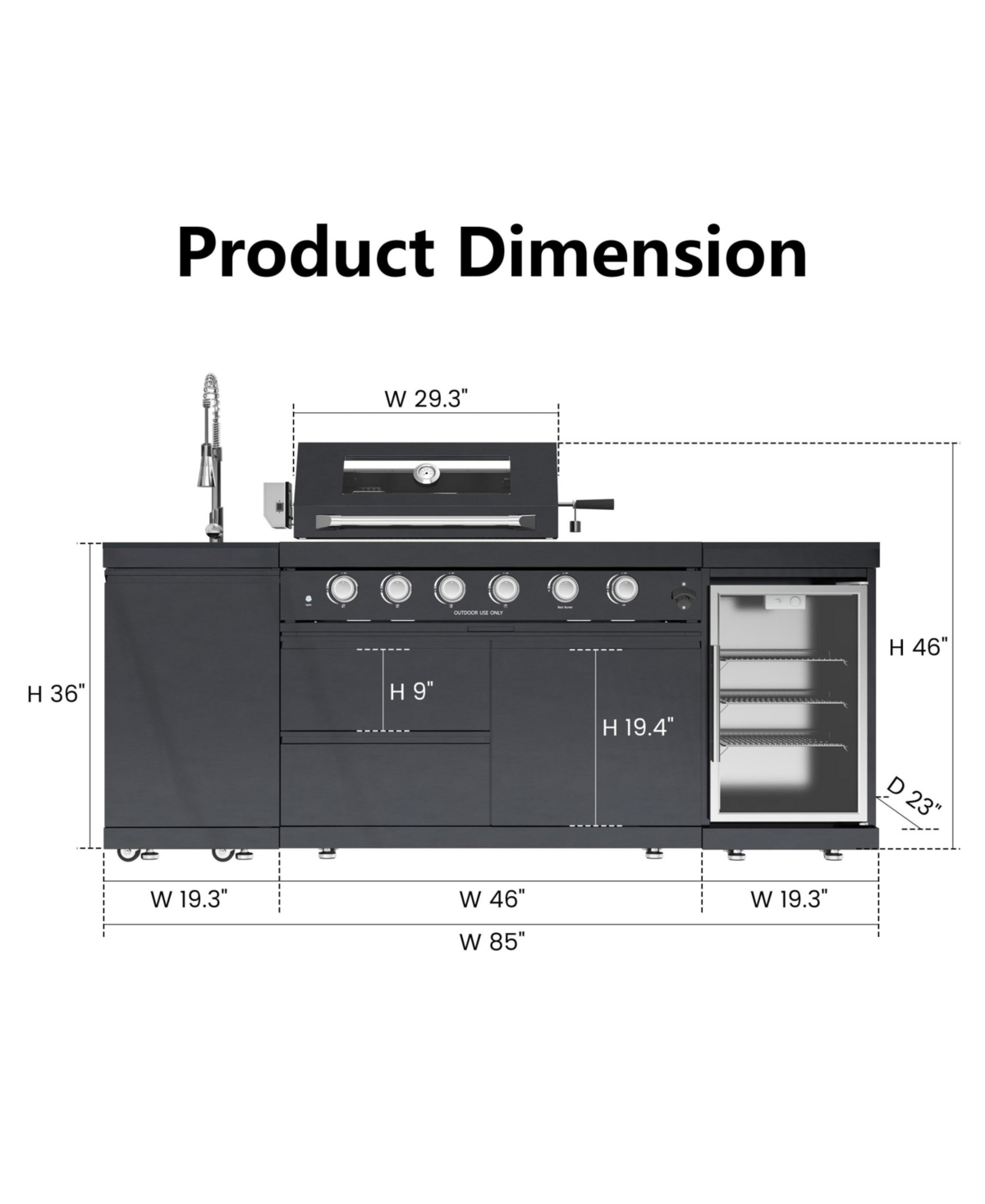 Mondawe 46" 4-Burner Gas Grill Outdoor Kitchen with Fridge, Rotisserie & Granite Counter
