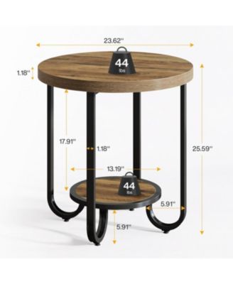 Round End Table with 2-Tier Storage Shelf, Industrial Side Table with Curved Metal Legs