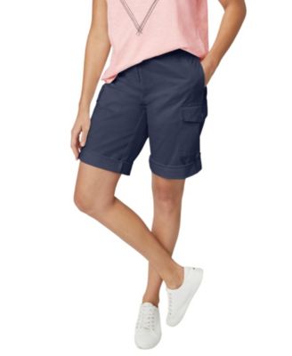 Women's 2 in 1 Mid-Rise Stretch Cotton Convertible Cargo Bermuda To Shorts