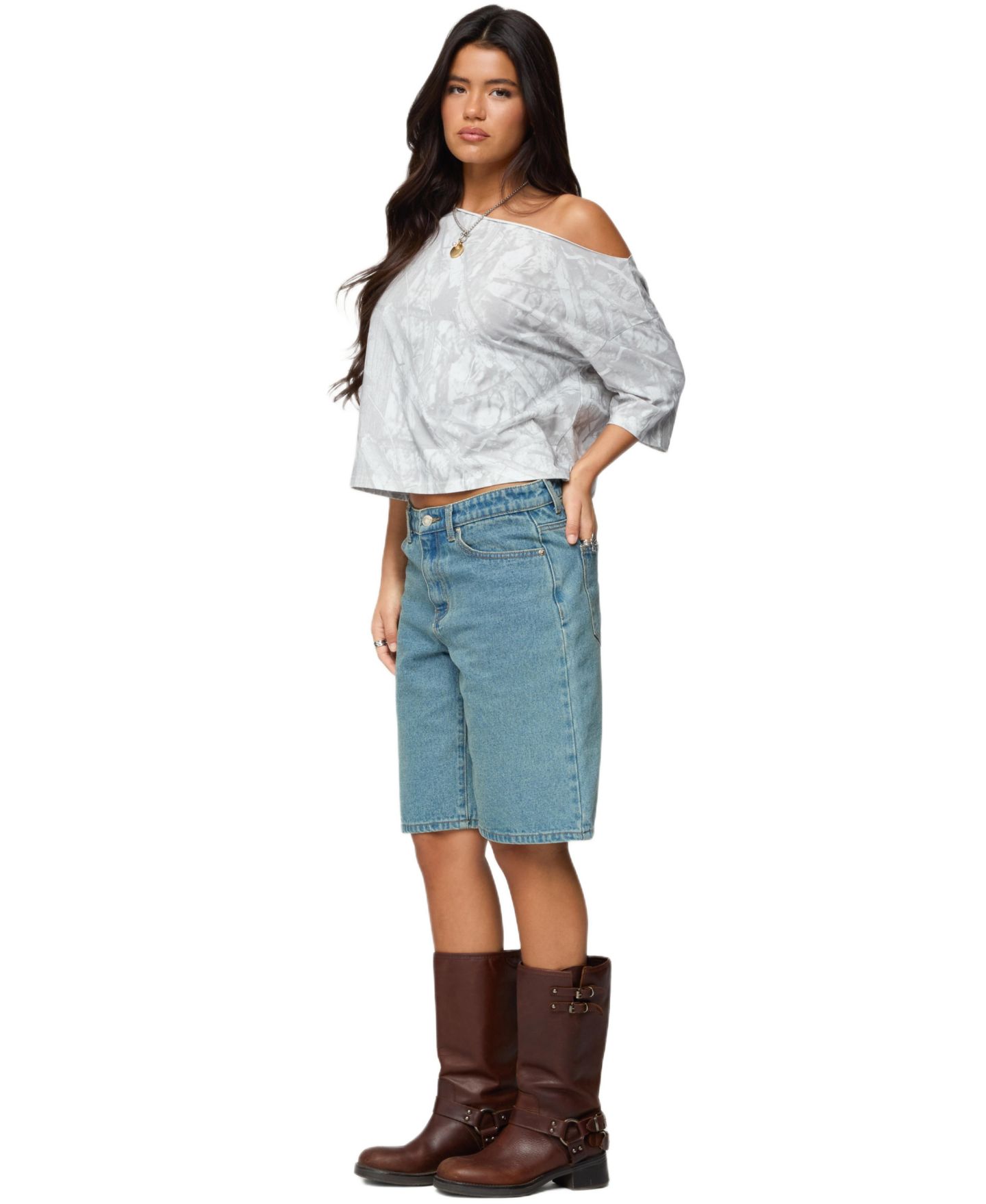 Женский топ Edikted Davida Off Shoulder Top, цвет: Серый — фото 3