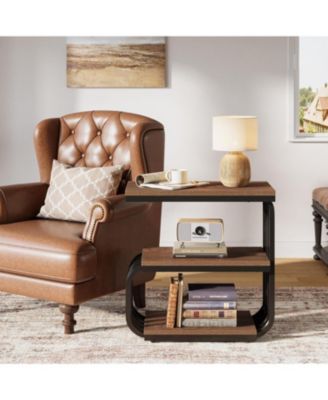 Small End Table, 3 Tier Design Accent Table with Metal Frame, Industrial Vintage Nightstand for Living Room, or Small Spaces (1, Brown)