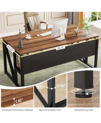 55 inches Computer Desk with Bottom Storage Shelf Home Office Desk Writing Table for Workstation